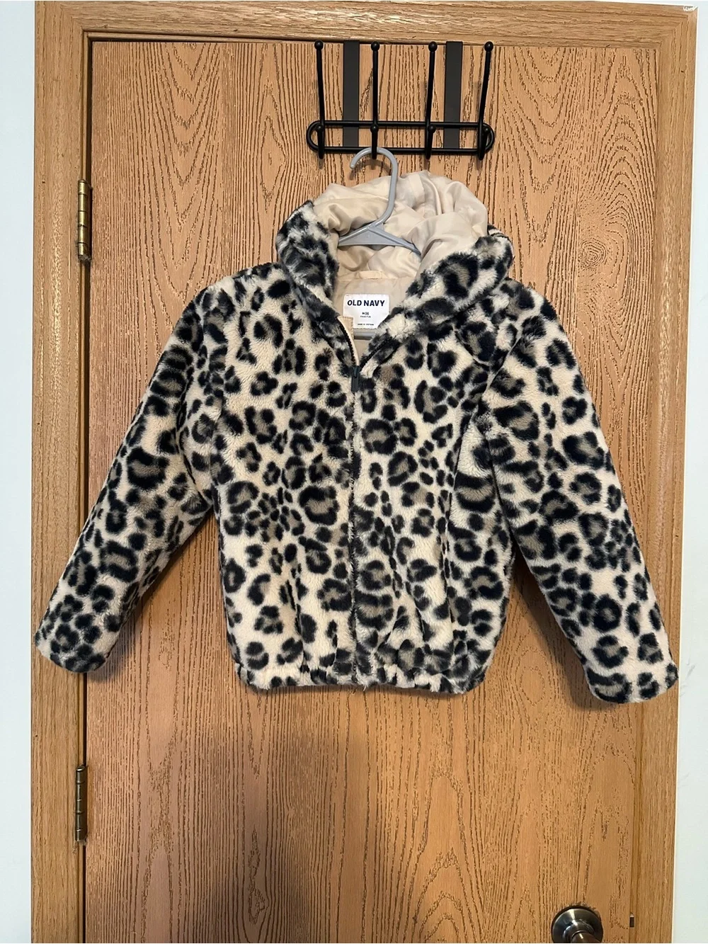 OLD NAVY (8) -  Girls Faux-Fur Leopard Hooded Jacket - Cream & Black